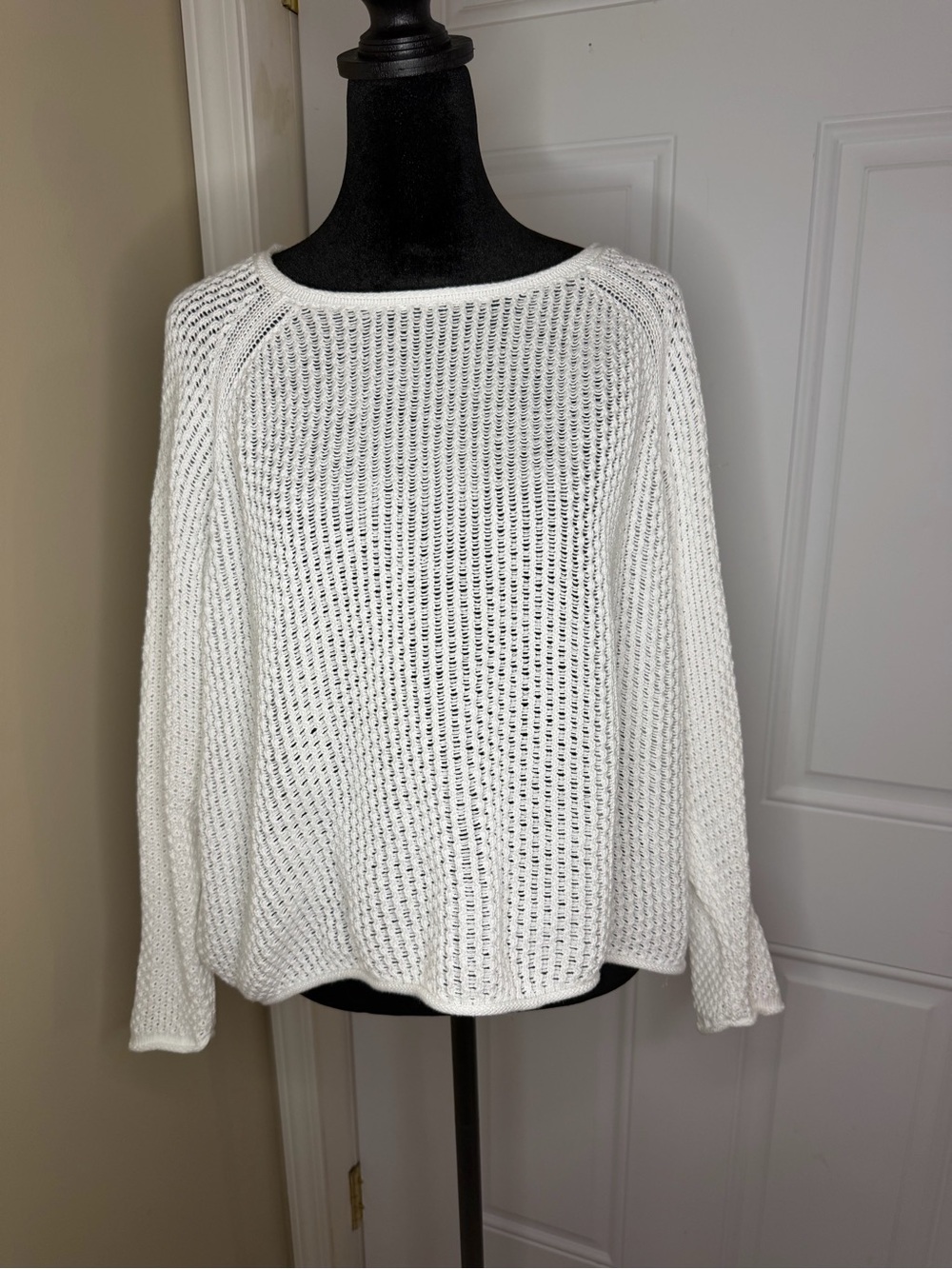 Habitat Clothes To Live In Medium White Open Knit Raglan Pullover Sweater